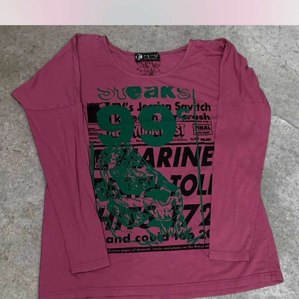 Pink Andy Warhol x Hysteric Glamour long sleeve shirt with green accents